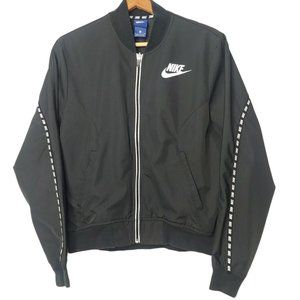 Nike Womens Small Zip Jacket Athletic Logo Black Spell Out Trim Lightweight Run